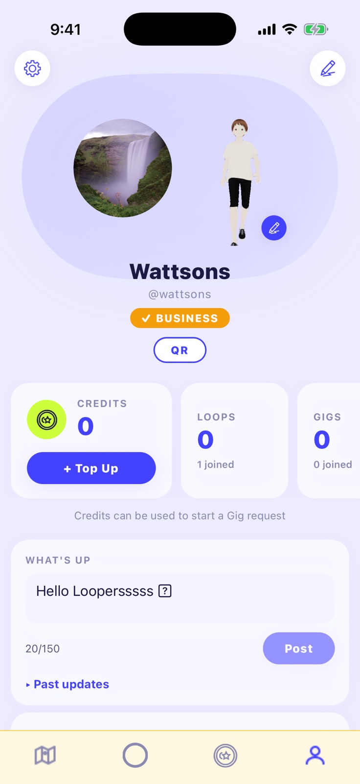 A Haloop profile with credits, loops, gigs and status updates